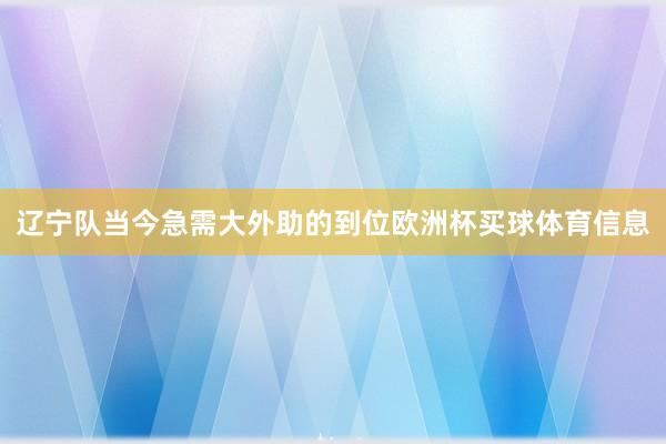 辽宁队当今急需大外助的到位欧洲杯买球体育信息