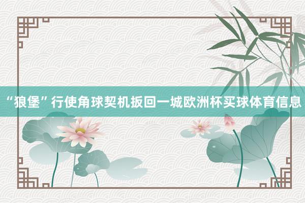 “狼堡”行使角球契机扳回一城欧洲杯买球体育信息