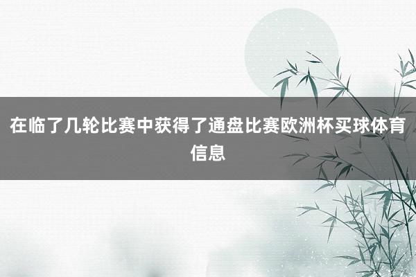 在临了几轮比赛中获得了通盘比赛欧洲杯买球体育信息