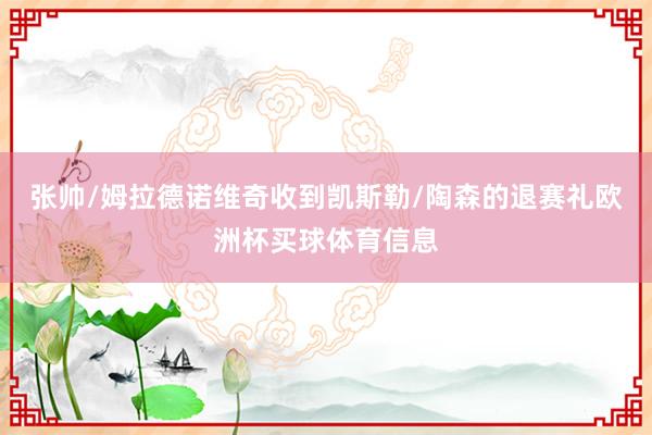张帅/姆拉德诺维奇收到凯斯勒/陶森的退赛礼欧洲杯买球体育信息