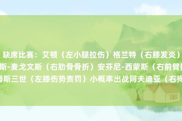 缺席比赛：　　艾顿（左小腿拉伤）　　格兰特（右膝发炎）　　亨德森（脑颤动）　　布莱斯-麦戈文斯（右肋骨骨折）　　安芬尼-西蒙斯（右前臂损害）　　　罗伯特-威廉姆斯三世（左膝伤势责罚）　　小概率出战　　阿夫迪亚（右拇指扭伤）　　出战成疑　　　　谢顿-夏普（右膝酸痛）    体育赛事直播