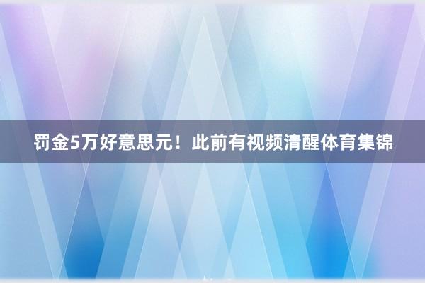 罚金5万好意思元！此前有视频清醒体育集锦