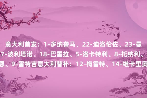 意大利首发:1-多纳鲁马、22-迪洛伦佐、23-曼奇尼、21-巴斯托尼、7-波利塔诺、18-巴雷拉、5-洛卡特利、8-托纳利、3-迪马尔科、11-基恩、9-雷特吉意大利替补:12-梅雷特、14-维卡里奥、4-加蒂、19-坎比亚索、13-卡拉菲奥里、6-罗维拉、16-弗拉西洋、17-奥尔索里尼、2-贝拉诺瓦、10-拉斯帕多里、15-皮奥-埃斯波西托、20-丹尼尔-马尔蒂尼以色列首发:1-佩雷茨、3-
