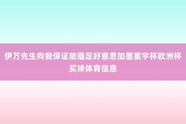 伊万先生向我保证能插足好意思加墨寰宇杯欧洲杯买球体育信息