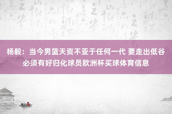 杨毅：当今男篮天资不亚于任何一代 要走出低谷必须有好归化球员欧洲杯买球体育信息