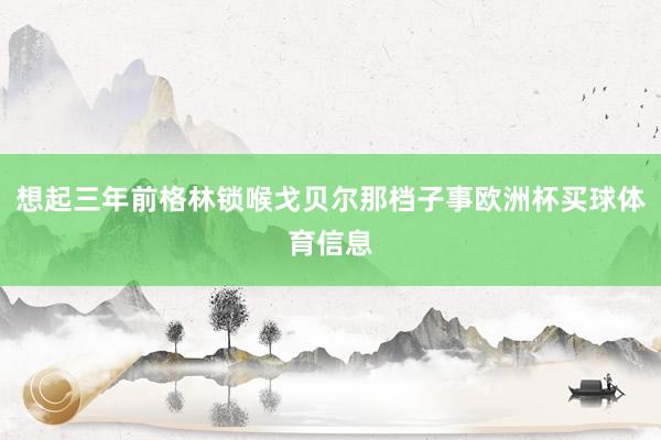 想起三年前格林锁喉戈贝尔那档子事欧洲杯买球体育信息