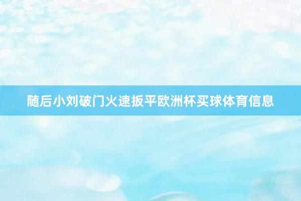 随后小刘破门火速扳平欧洲杯买球体育信息